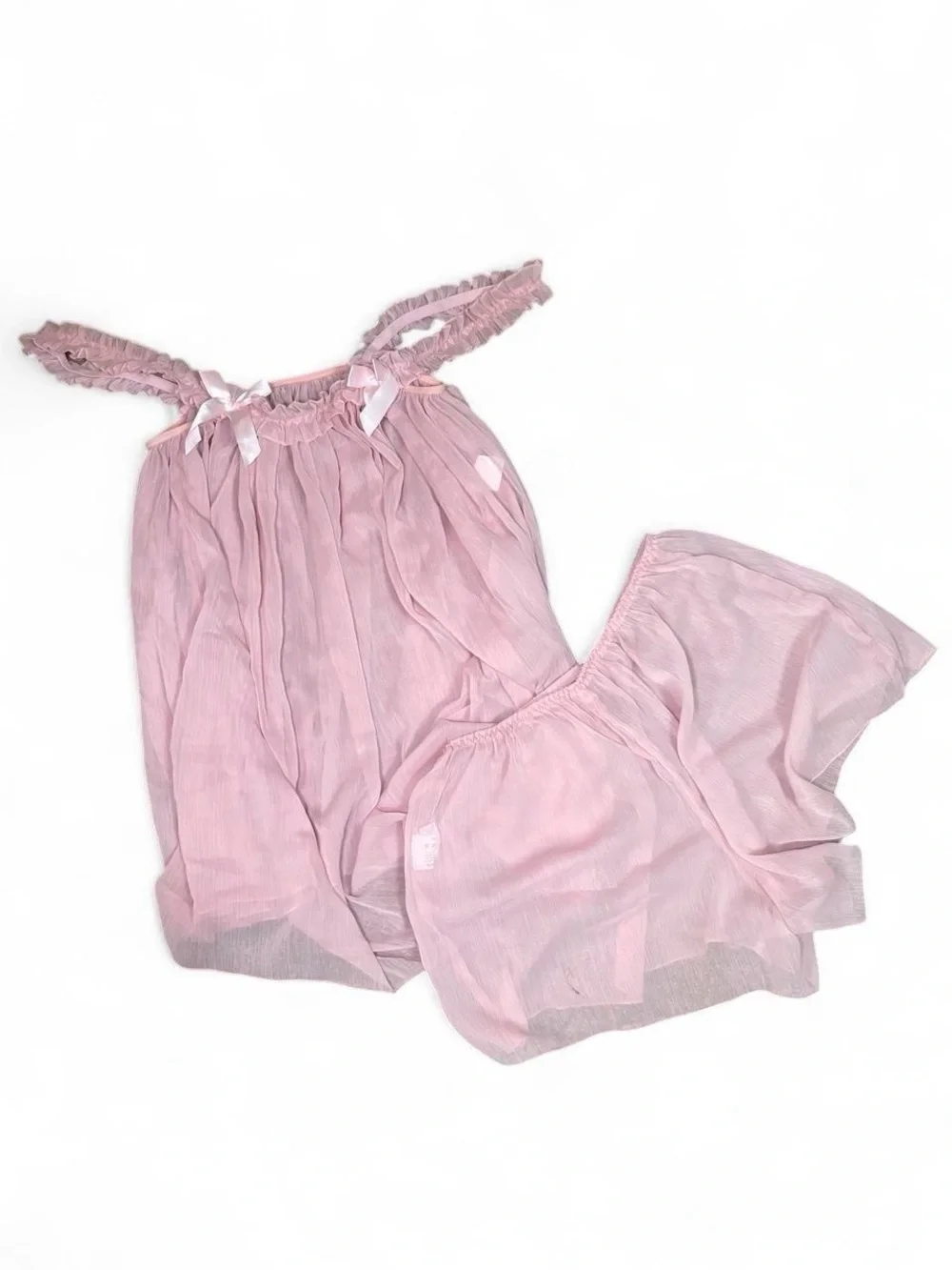 Pink Babydoll Set with Ribbon Bows - Size M